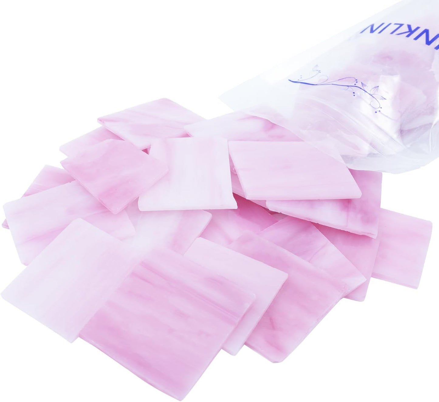 Square Stained Glass Scraps, Mosaic Glass Pieces,Mosaic Crafts Supplies,Mosaic Tiles for Crafts,Photo Frames,Vase Filler, Aquarium Decor,4x5cm,0.9LB (Pink)