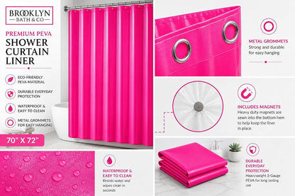 3 Gauge Shower Curtain Liner – 70 x 72 Vinyl Shower Curtain with 12 Metal Grommet and 3 Magnetic Weights – Odor Free and Compatible with Standard Showers. (Neon Pink)