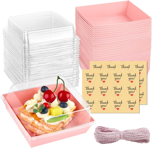 Kucoele Charcuterie Boxes with Clear Lids, 5 Inches, Pink, 20 Pack | Disposable, To Go Paper Dessert Boxes, Bakery Boxes, Small Food Containers, For Cookies, Cupcakes, Strawberries