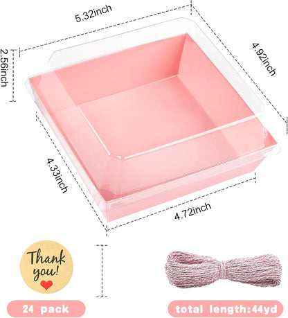 Kucoele Charcuterie Boxes with Clear Lids, 5 Inches, Pink, 20 Pack | Disposable, To Go Paper Dessert Boxes, Bakery Boxes, Small Food Containers, For Cookies, Cupcakes, Strawberries