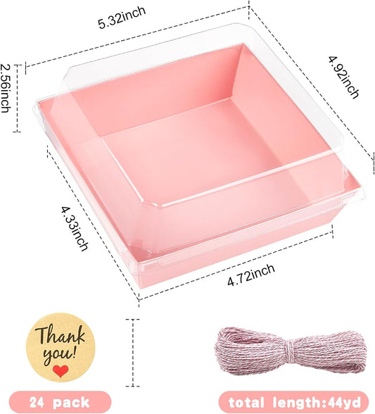 Kucoele Charcuterie Boxes with Clear Lids, 5 Inches, Pink, 20 Pack | Disposable, To Go Paper Dessert Boxes, Bakery Boxes, Small Food Containers, For Cookies, Cupcakes, Strawberries