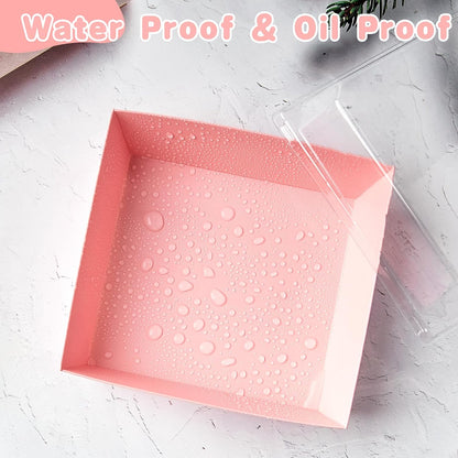 Kucoele Charcuterie Boxes with Clear Lids, 5 Inches, Pink, 20 Pack | Disposable, To Go Paper Dessert Boxes, Bakery Boxes, Small Food Containers, For Cookies, Cupcakes, Strawberries