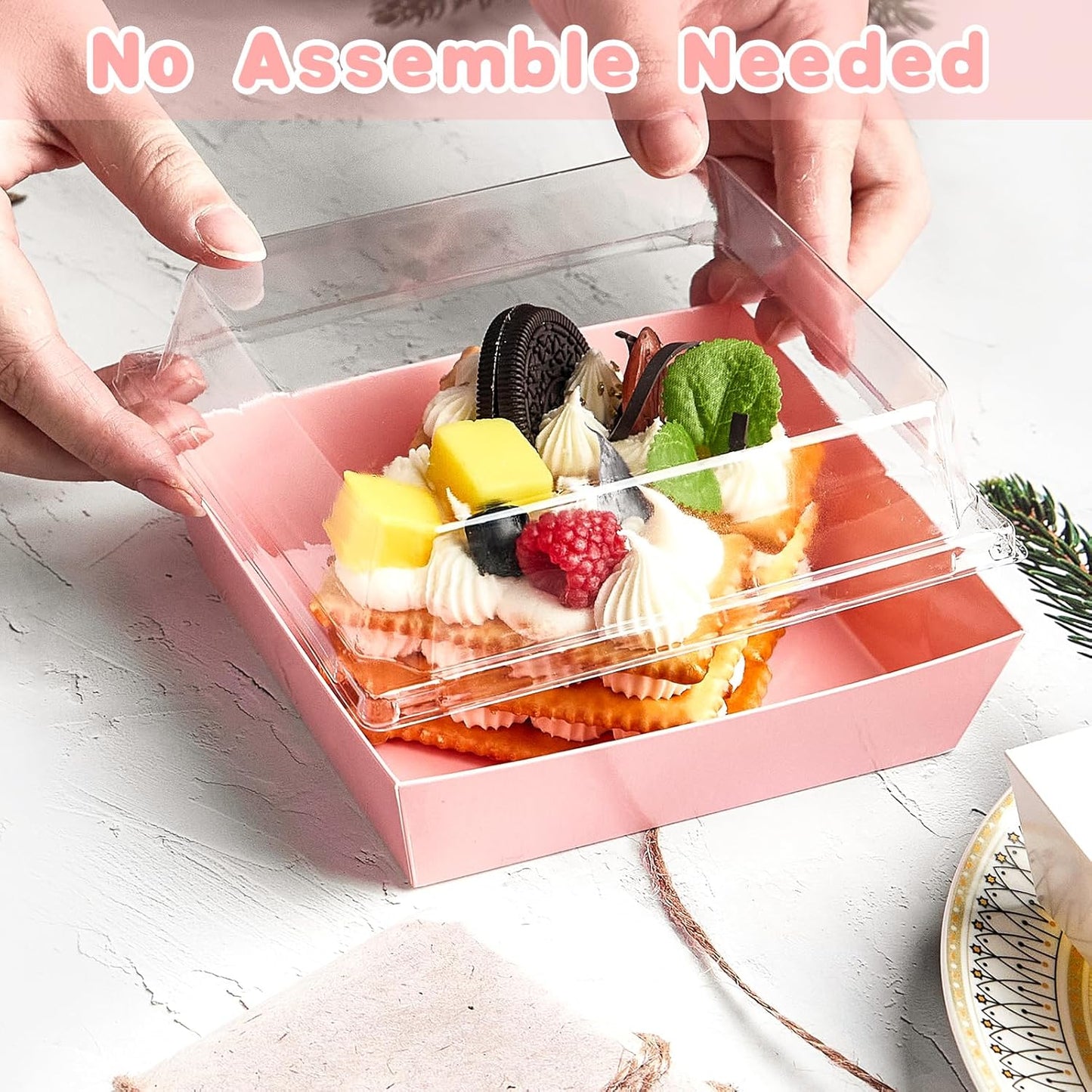 Kucoele Charcuterie Boxes with Clear Lids, 5 Inches, Pink, 20 Pack | Disposable, To Go Paper Dessert Boxes, Bakery Boxes, Small Food Containers, For Cookies, Cupcakes, Strawberries