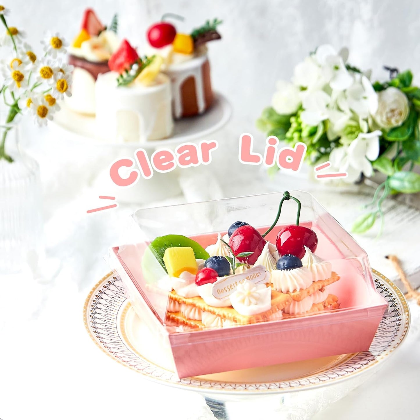 Kucoele Charcuterie Boxes with Clear Lids, 5 Inches, Pink, 20 Pack | Disposable, To Go Paper Dessert Boxes, Bakery Boxes, Small Food Containers, For Cookies, Cupcakes, Strawberries