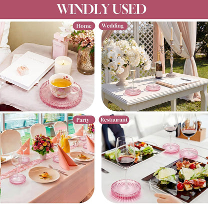 8 Pcs Glass Coasters with Holder Clear Drink Coasters Crystal Round Beverage Cup Mats Candle Holder Tray for Coffee Table Home Kitchen Table Protection Serving Accessories (Pink)