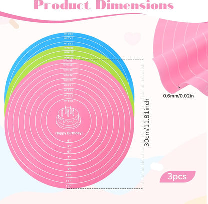 3 Pcs Round Silicone Baking Mat, 12 Inch (30cm), Reusable Non-Stick