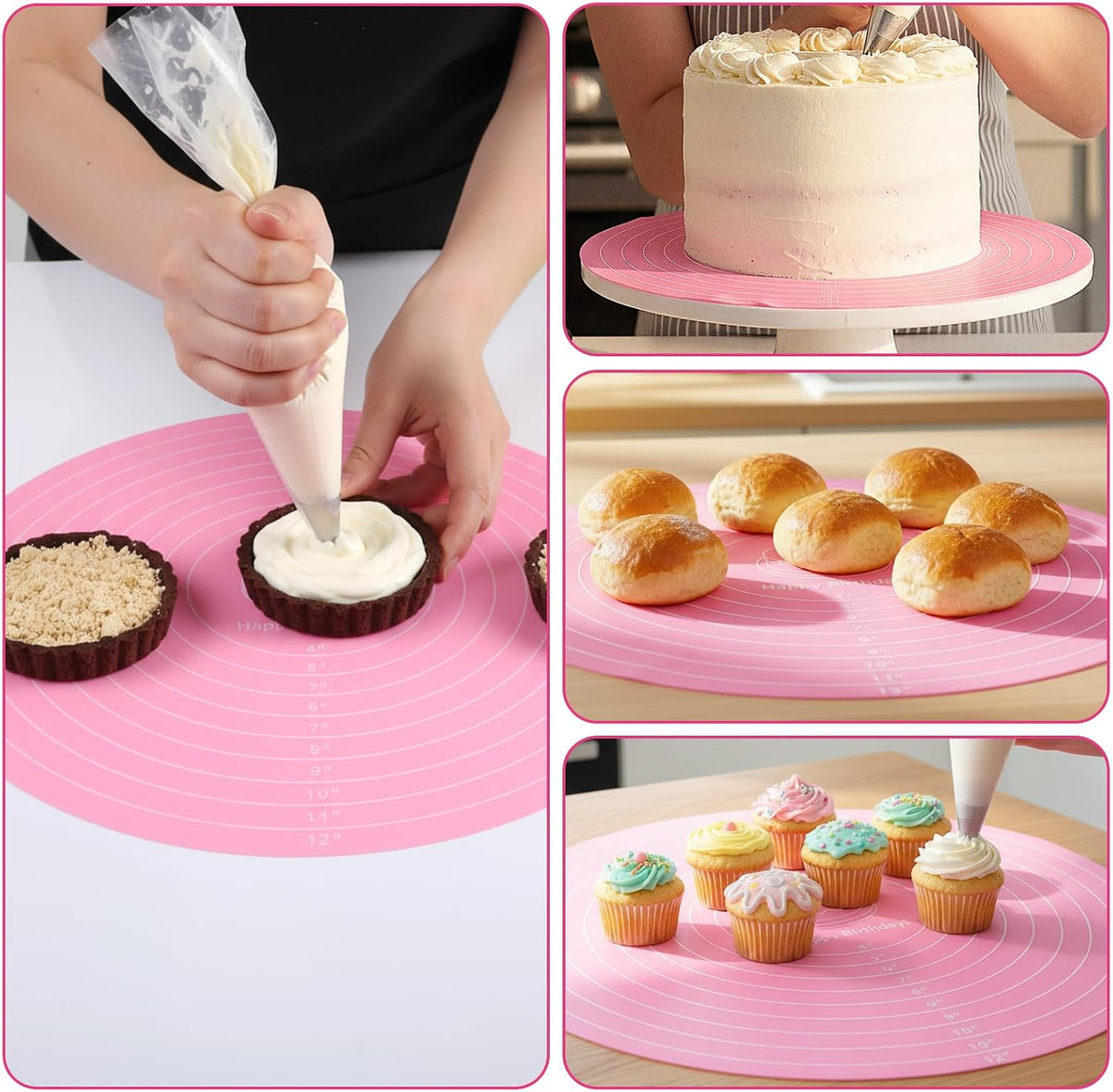 3 Pcs Round Silicone Baking Mat, 12 Inch (30cm), Reusable Non-Stick