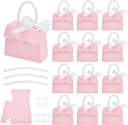 BENECREAT 16 Sets Pink Wedding Favors Box DIY Set, Kraft Paper Box with Pearl Handle, Ribbons, Stickers, Gift Boxes for Birthday, Party Favor, Boutique, Wedding and Anniversary