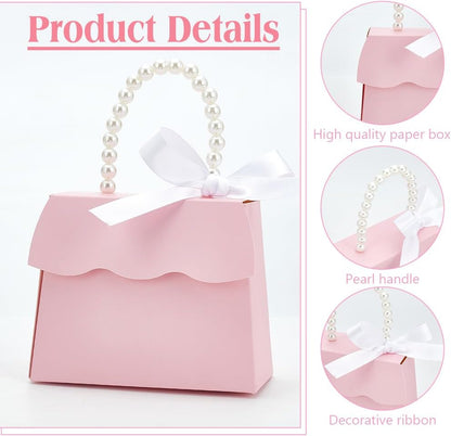 BENECREAT 16 Sets Pink Wedding Favors Box DIY Set, Kraft Paper Box with Pearl Handle, Ribbons, Stickers, Gift Boxes for Birthday, Party Favor, Boutique, Wedding and Anniversary