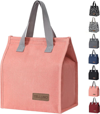TELLUMO Insulated Lunch Bag for Men Women, Large Reusable Leakproof Lunch Box Container, Small Portable Thermal Snack Bag, Reusable Travel Office Work Beach Cooler Tote Bag for Adults, Pink