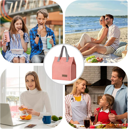 TELLUMO Insulated Lunch Bag for Men Women, Large Reusable Leakproof Lunch Box Container, Small Portable Thermal Snack Bag, Reusable Travel Office Work Beach Cooler Tote Bag for Adults, Pink