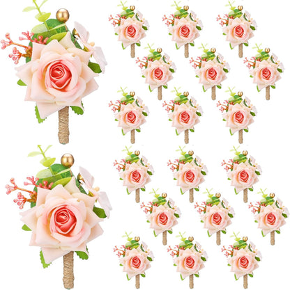 12 Pcs Boutonniere for Men Wedding Flower Boutonniere Rose Corsage Set with Pin for Groom Groomsmen Prom Western Wedding Anniversary Dinner Fall Party Decor(Pink)