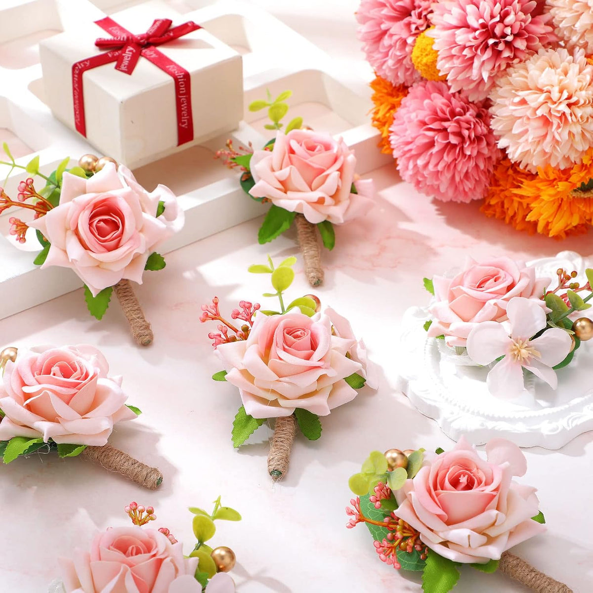 12 Pcs Boutonniere for Men Wedding Flower Boutonniere Rose Corsage Set with Pin for Groom Groomsmen Prom Western Wedding Anniversary Dinner Fall Party Decor(Pink)