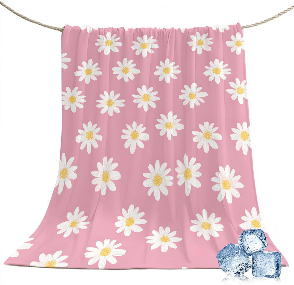 Cooling Blanket for Hot Sleepers White Daisies Lightweight Breathable Double Sided Summer Blanket Pink Background Cooling Throw Blanket for Couch Bed Night Sweats 30"x40"