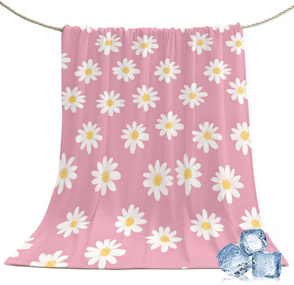 Cooling Blanket for Hot Sleepers White Daisies Lightweight Breathable Double Sided Summer Blanket Pink Background Cooling Throw Blanket for Couch Bed Night Sweats 30"x40"