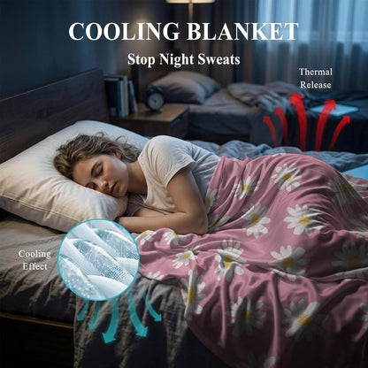 Cooling Blanket for Hot Sleepers White Daisies Lightweight Breathable Double Sided Summer Blanket Pink Background Cooling Throw Blanket for Couch Bed Night Sweats 30"x40"