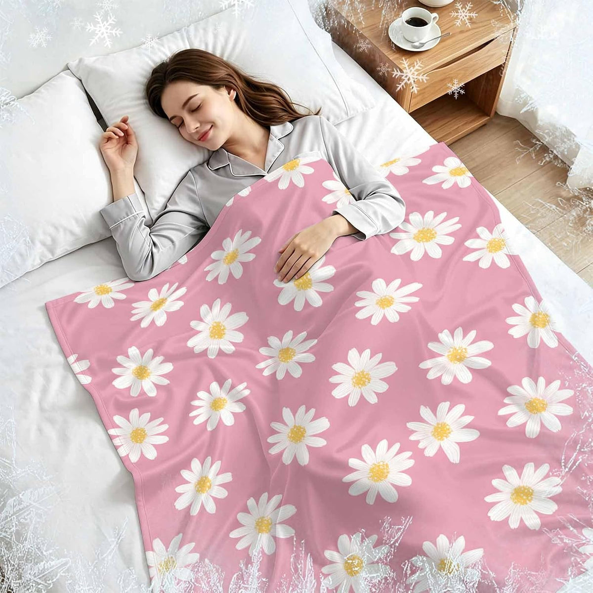 Cooling Blanket for Hot Sleepers White Daisies Lightweight Breathable Double Sided Summer Blanket Pink Background Cooling Throw Blanket for Couch Bed Night Sweats 30"x40"
