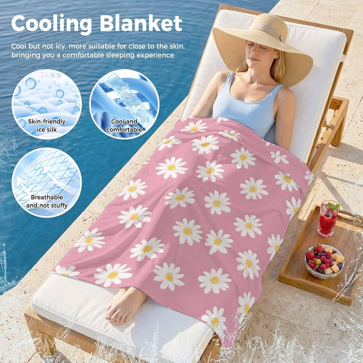 Cooling Blanket for Hot Sleepers White Daisies Lightweight Breathable Double Sided Summer Blanket Pink Background Cooling Throw Blanket for Couch Bed Night Sweats 30"x40"