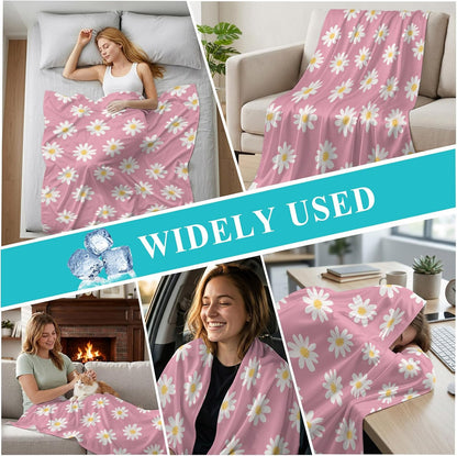 Cooling Blanket for Hot Sleepers White Daisies Lightweight Breathable Double Sided Summer Blanket Pink Background Cooling Throw Blanket for Couch Bed Night Sweats 30"x40"