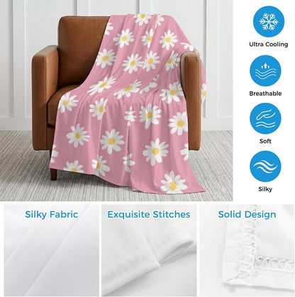 Cooling Blanket for Hot Sleepers White Daisies Lightweight Breathable Double Sided Summer Blanket Pink Background Cooling Throw Blanket for Couch Bed Night Sweats 30"x40"