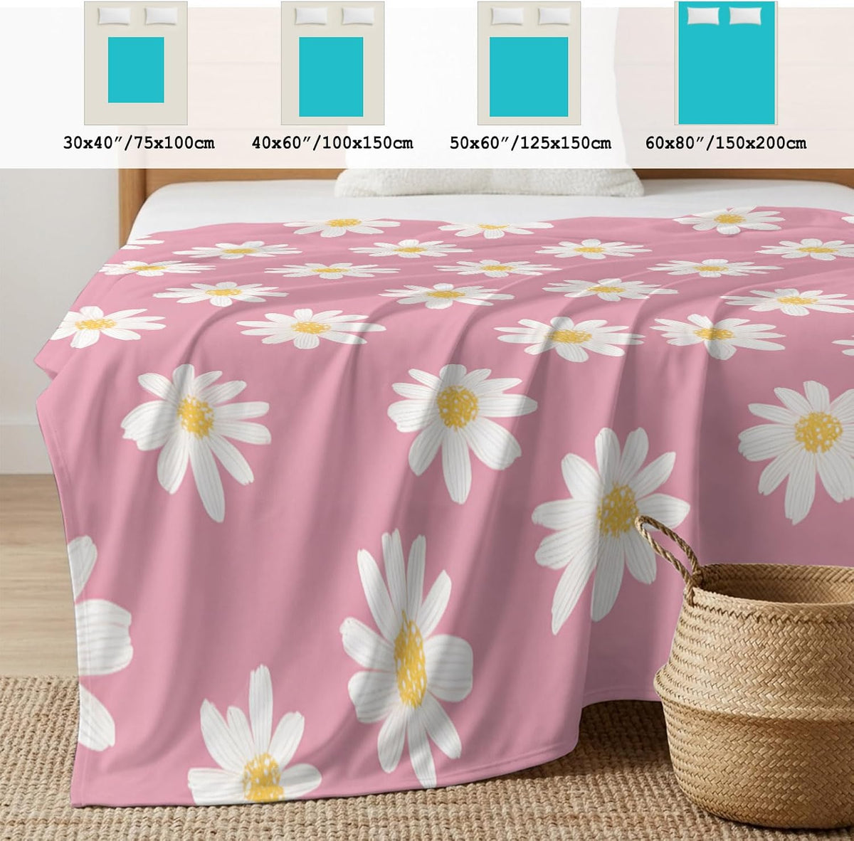 Cooling Blanket for Hot Sleepers White Daisies Lightweight Breathable Double Sided Summer Blanket Pink Background Cooling Throw Blanket for Couch Bed Night Sweats 30"x40"