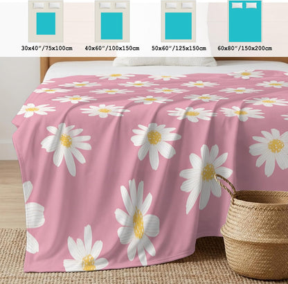 Cooling Blanket for Hot Sleepers White Daisies Lightweight Breathable Double Sided Summer Blanket Pink Background Cooling Throw Blanket for Couch Bed Night Sweats 30"x40"