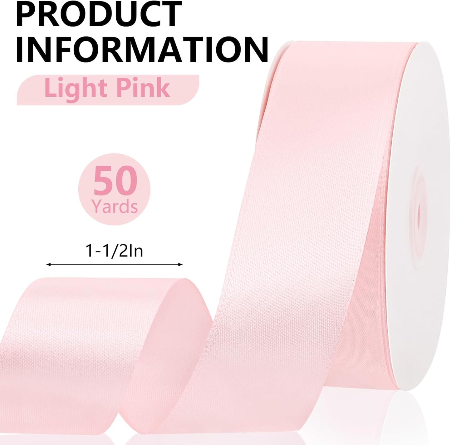1-1/2 Inch 50 Yards Light Pink Satin Ribbon for Gift Wrapping,Flower Bouquet,Crafts,Balloons,Wedding,Birthday Party,Easter,Mothers Day,Baby Shower Decoration