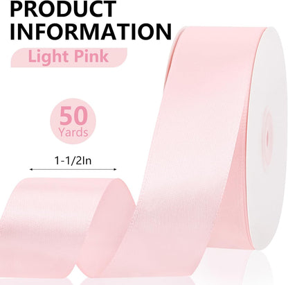 1-1/2 Inch 50 Yards Light Pink Satin Ribbon for Gift Wrapping,Flower Bouquet,Crafts,Balloons,Wedding,Birthday Party,Easter,Mothers Day,Baby Shower Decoration