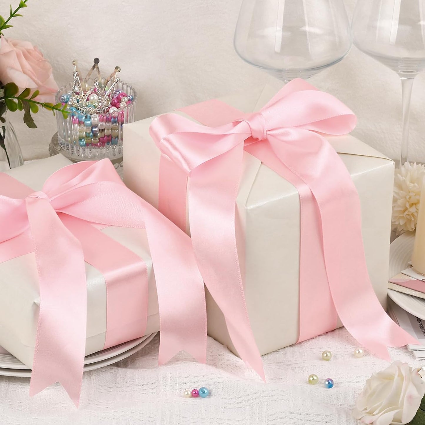 1-1/2 Inch 50 Yards Light Pink Satin Ribbon for Gift Wrapping,Flower Bouquet,Crafts,Balloons,Wedding,Birthday Party,Easter,Mothers Day,Baby Shower Decoration