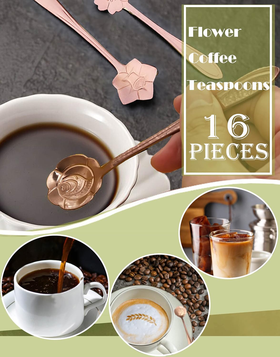 16 Pcs Teaspoon Tea Spoons, Stainless Steel Cute Coffee Spoon for Tea Party Decorations (Rose Gold)