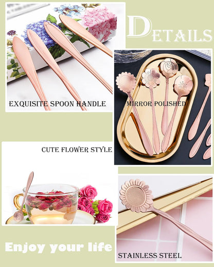 16 Pcs Teaspoon Tea Spoons, Stainless Steel Cute Coffee Spoon for Tea Party Decorations (Rose Gold)
