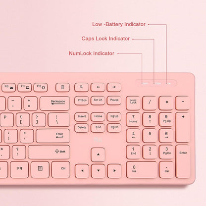Wireless Keyboard and Mouse Combo - Standard Office PC Keyboard and Optical Wireless Mice (Pink)