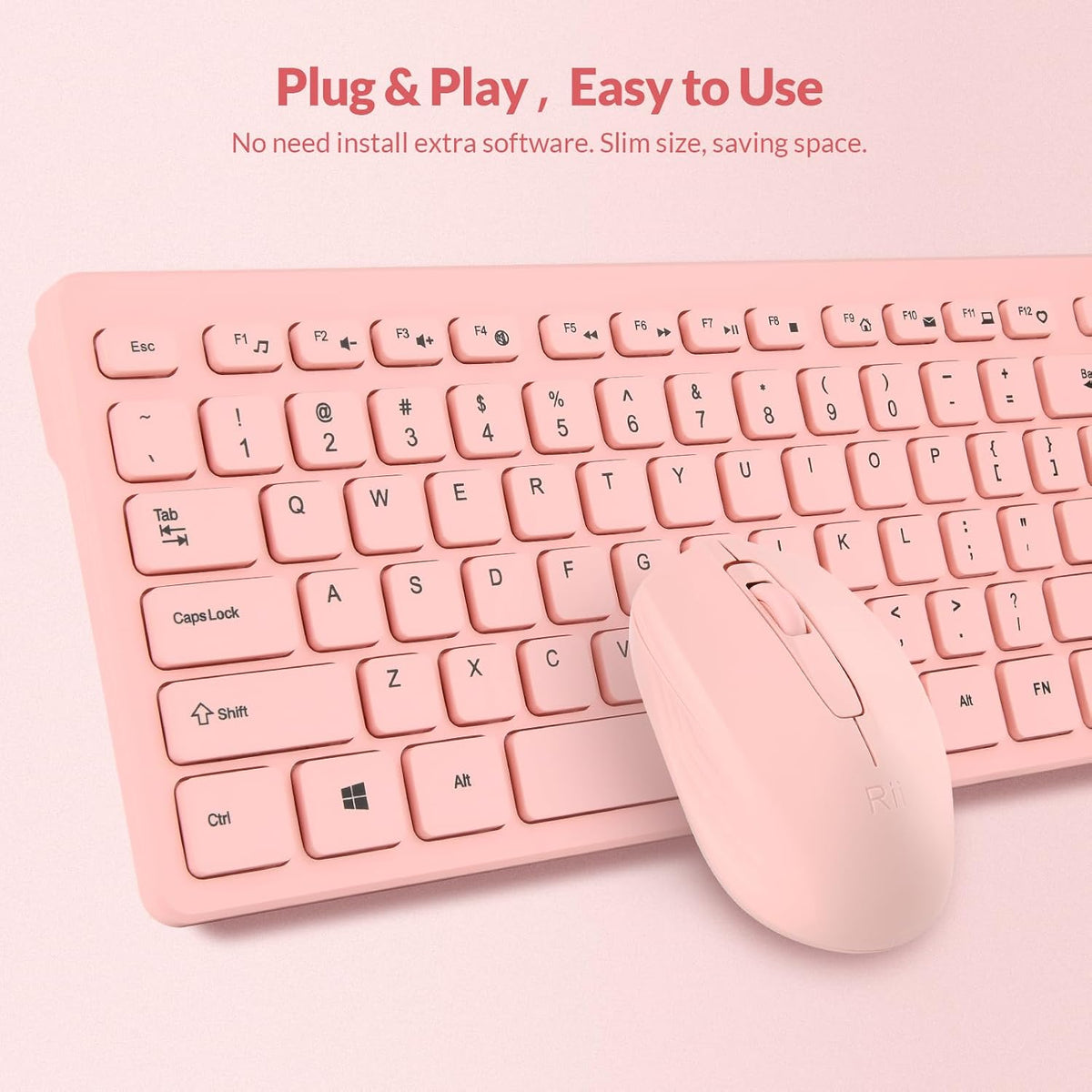 Wireless Keyboard and Mouse Combo - Standard Office PC Keyboard and Optical Wireless Mice (Pink)