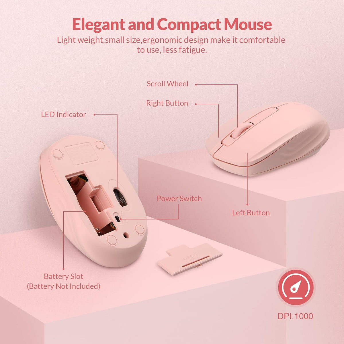Wireless Keyboard and Mouse Combo - Standard Office PC Keyboard and Optical Wireless Mice (Pink)