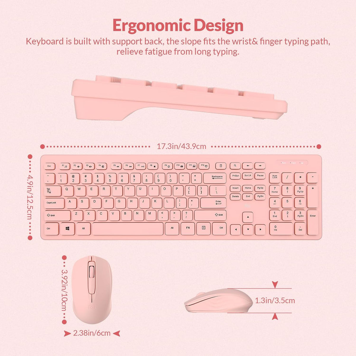 Wireless Keyboard and Mouse Combo - Standard Office PC Keyboard and Optical Wireless Mice (Pink)
