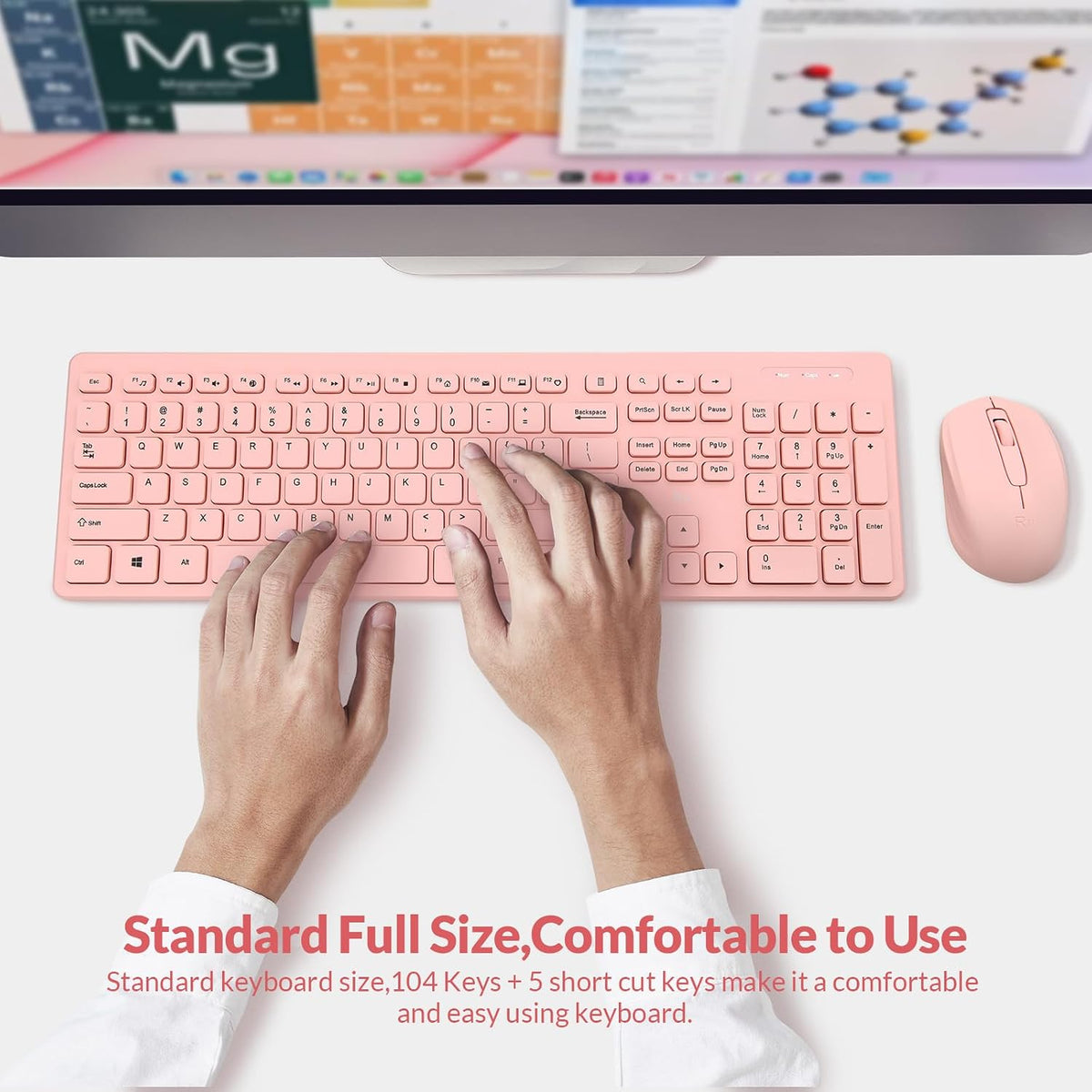 Wireless Keyboard and Mouse Combo - Standard Office PC Keyboard and Optical Wireless Mice (Pink)