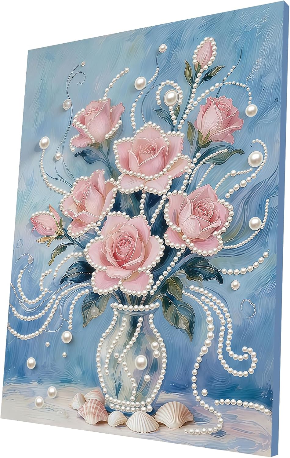 Pink Flower DIY Pearl Painting Kit with Frame, 11.81x15.75 Inch Pink Floral Pearl Gem Art, Romantic Home Wall Decor Craft for Adults Beginners, Complete Picture Arts Gift Set