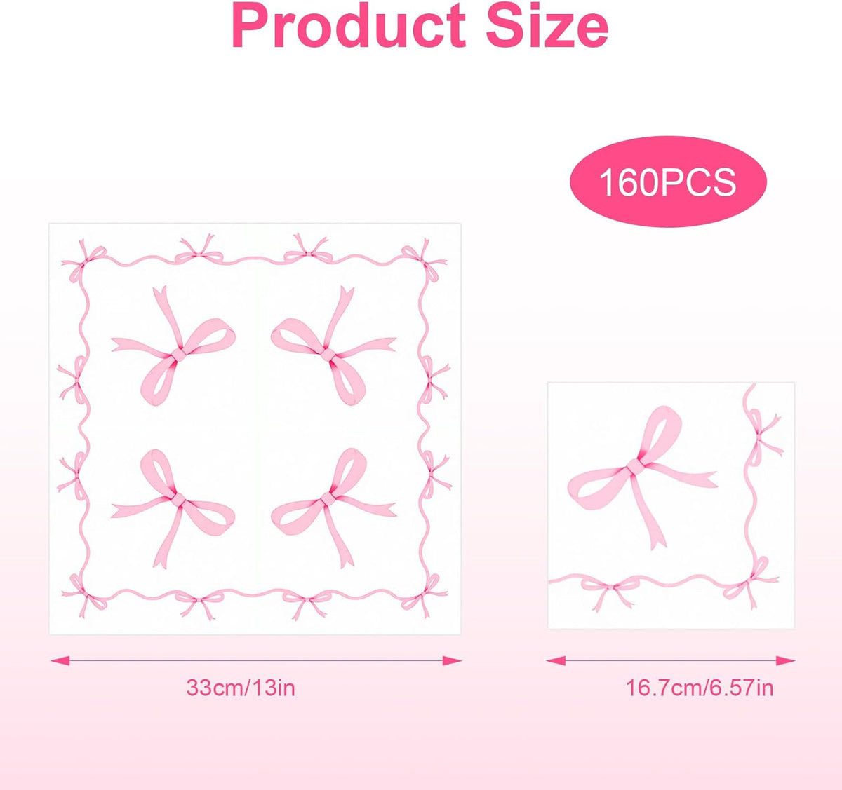 160 PCS Pink Bow Napkins Pink Napkins Disposable Folded 6.5 x 6.5 Inches Cute Bow Paper for Bridal Shower Tea Wedding Birthday Party Bow Theme Decorations