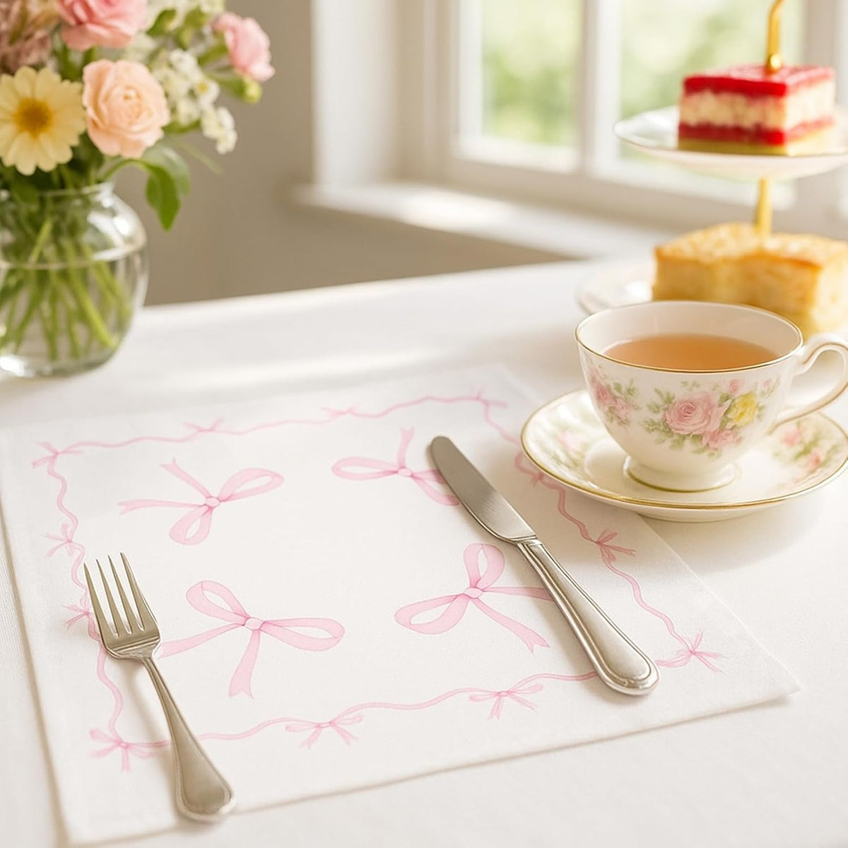 160 PCS Pink Bow Napkins Pink Napkins Disposable Folded 6.5 x 6.5 Inches Cute Bow Paper for Bridal Shower Tea Wedding Birthday Party Bow Theme Decorations