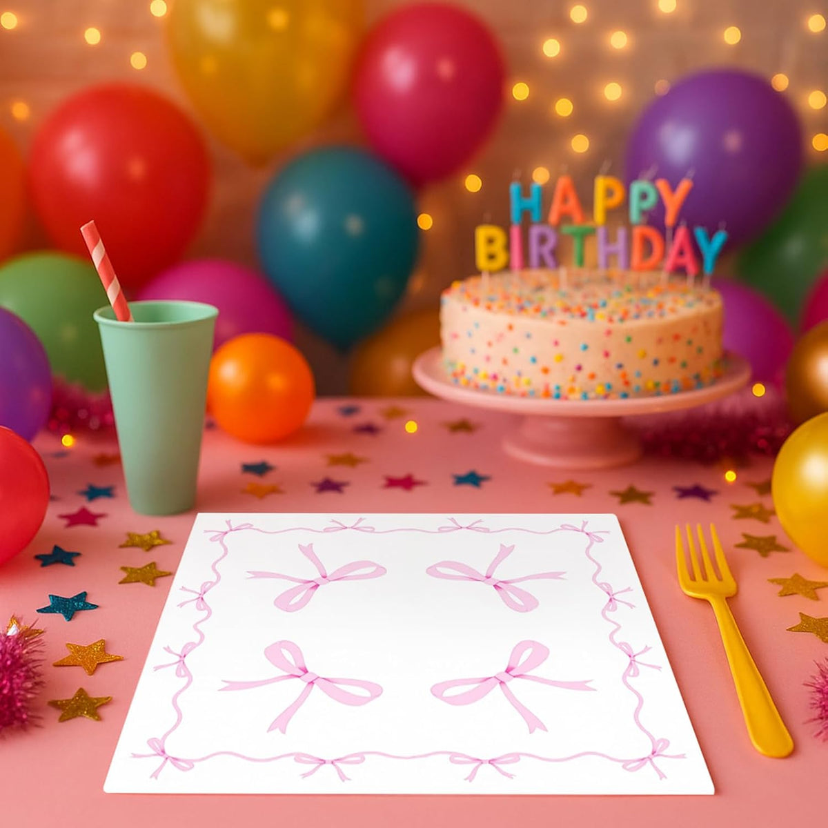160 PCS Pink Bow Napkins Pink Napkins Disposable Folded 6.5 x 6.5 Inches Cute Bow Paper for Bridal Shower Tea Wedding Birthday Party Bow Theme Decorations