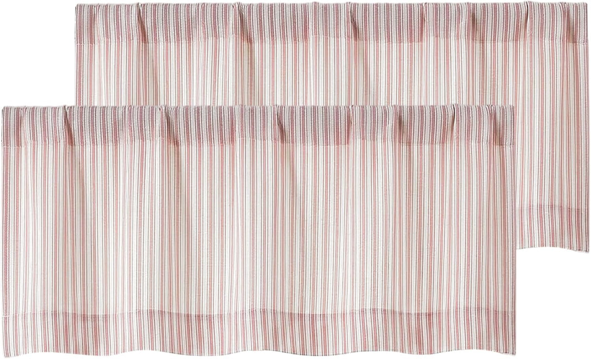 Pink Stripe Window Valances - Light Filtering Faux Linen Short Tier Valance Curtains, Rod Pocket Boho Striped Topper Farmhouse Valance for Living Room Bathroom, 52Wx18L, 2 Pieces