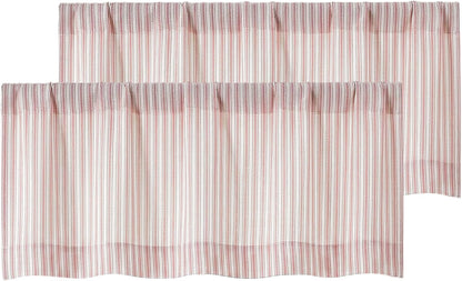 Pink Stripe Window Valances - Light Filtering Faux Linen Short Tier Valance Curtains, Rod Pocket Boho Striped Topper Farmhouse Valance for Living Room Bathroom, 52Wx18L, 2 Pieces