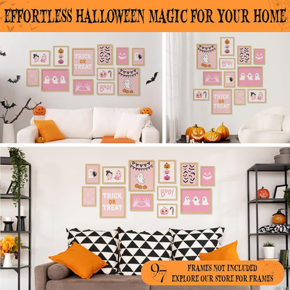 Pink Ghost Halloween Wall Art, 12 Pcs Poster Set, Unframed