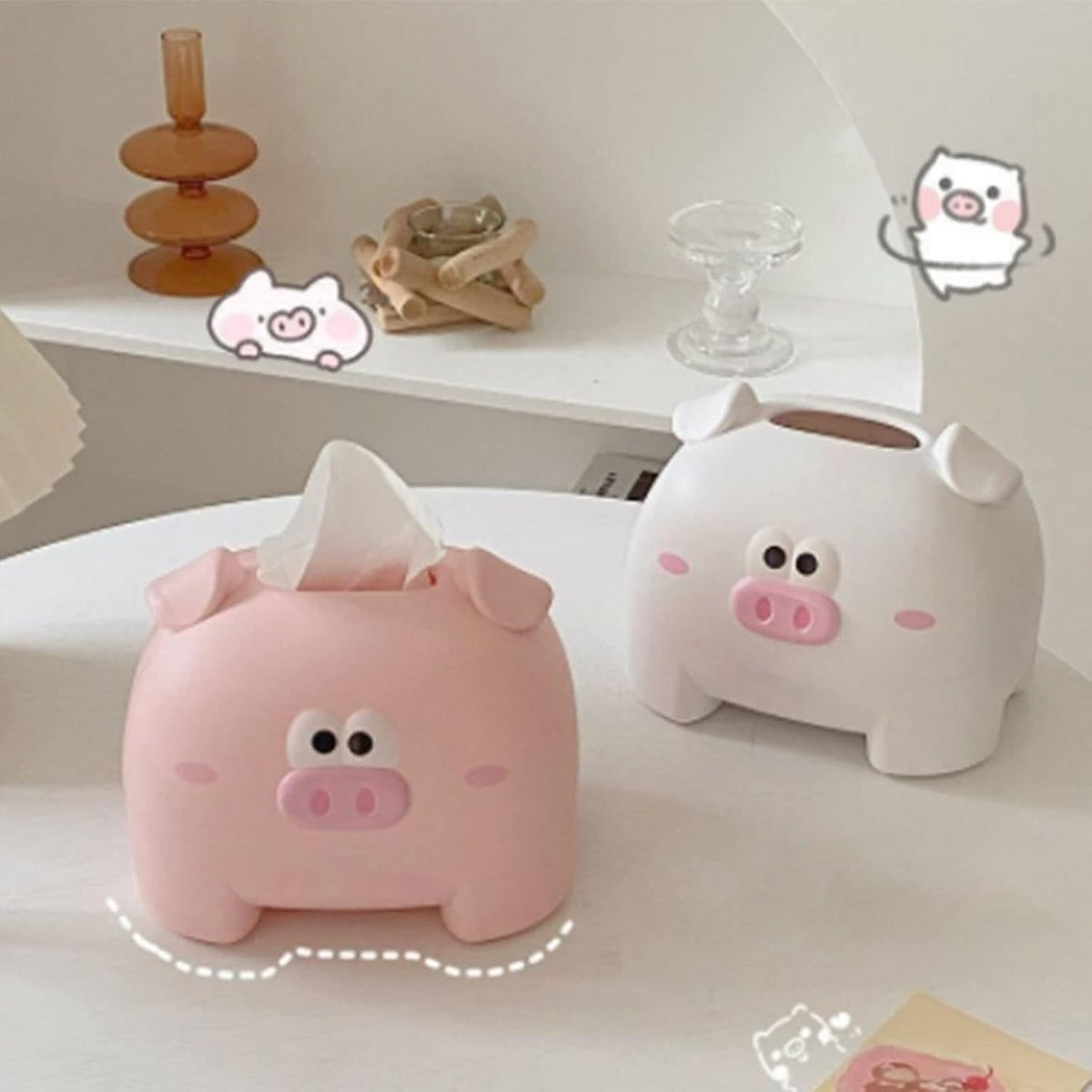 Cute Tissue Storage Box,Unique Napkin Holder Home Improvement Supplies,Pig Shaped Decorative Towel Napkin Container Case for Tabletop,for Living Room Office Car(Pink)