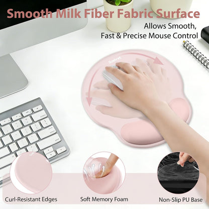 Mouse Pad and Keyboard Wrist Rest, 3-in-1 Gel Memory Foam Ergonomic Mouse Pad with Wrist Rest Set, Gaming Mousepad Arm Cushion Support for Computer Office Desk Accessories Cute Setup, Pink