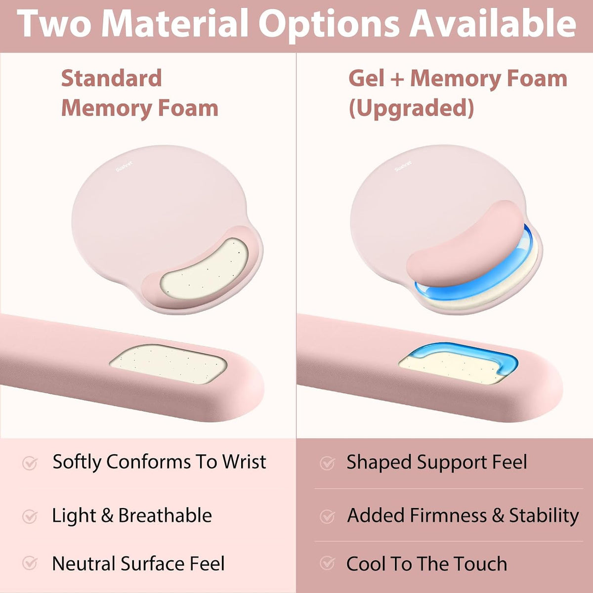 Mouse Pad and Keyboard Wrist Rest, 3-in-1 Gel Memory Foam Ergonomic Mouse Pad with Wrist Rest Set, Gaming Mousepad Arm Cushion Support for Computer Office Desk Accessories Cute Setup, Pink