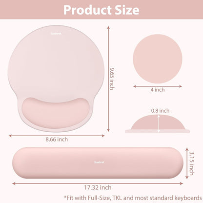Mouse Pad and Keyboard Wrist Rest, 3-in-1 Gel Memory Foam Ergonomic Mouse Pad with Wrist Rest Set, Gaming Mousepad Arm Cushion Support for Computer Office Desk Accessories Cute Setup, Pink