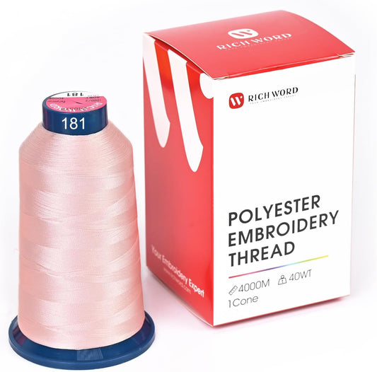 Poolin Polyester Machine Embroidery Thread 4000M 40WT Pale Baby Pink 0181 | Smooth Feeding with Stable Tension for Clean, Consistent Stitching on Home and Commercial Embroidery Machines