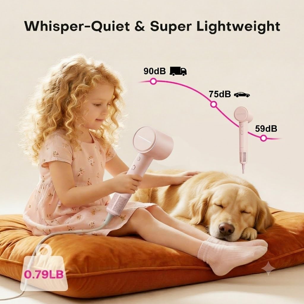 High Speed Hair Dryer, Billion Plasma Ions Better Frizz Reduce and Hair Protect, Ionic Blow Dryer Ultra Fast Drying, Low Noise & Lightweight Hair Dryer for Women, Heat-Control Blow Dryer for Travel