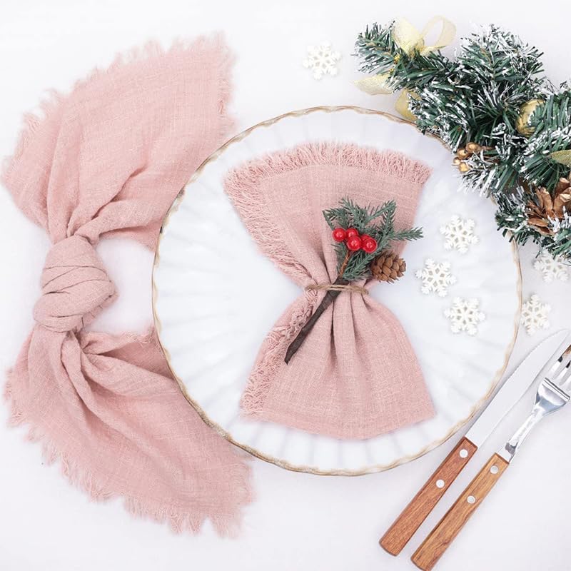 Cloth Napkins Set of 4 Handmade Dinner Napkins with Fringe Decorations for Party Wedding 16 x 16 Inch